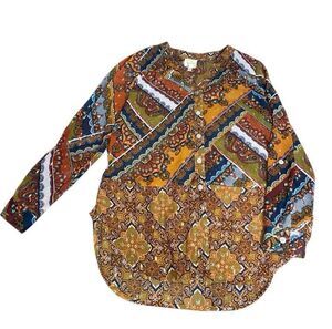 FIG & FLOWER Anthropologie Paisley Floral V Neck Button up Blouse Sheer Size PM